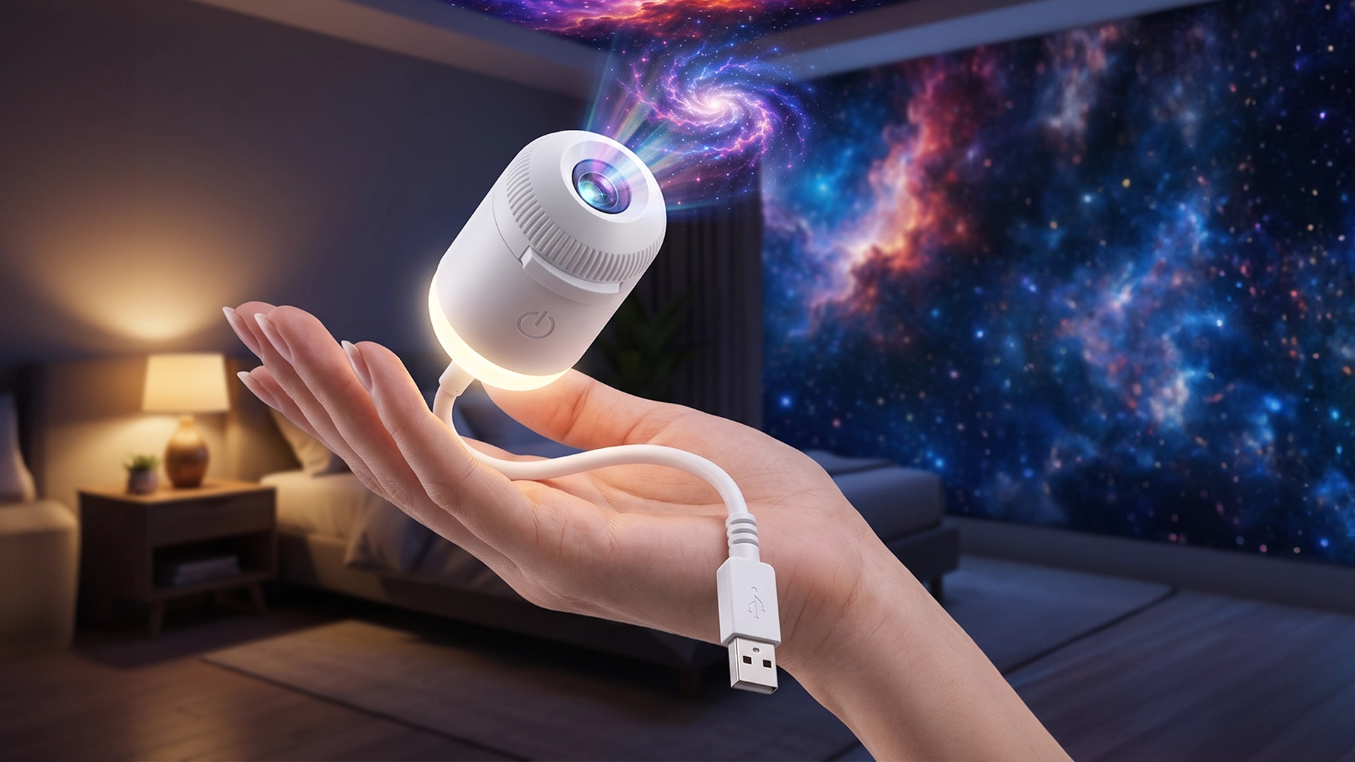 SpaceScape star projector in a living room